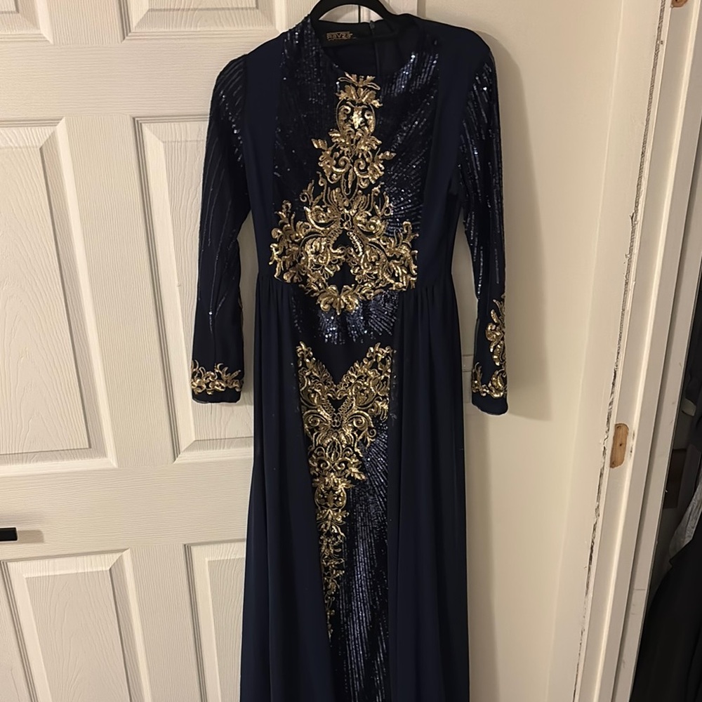 Elegant Navy and Gold Embellished Dress